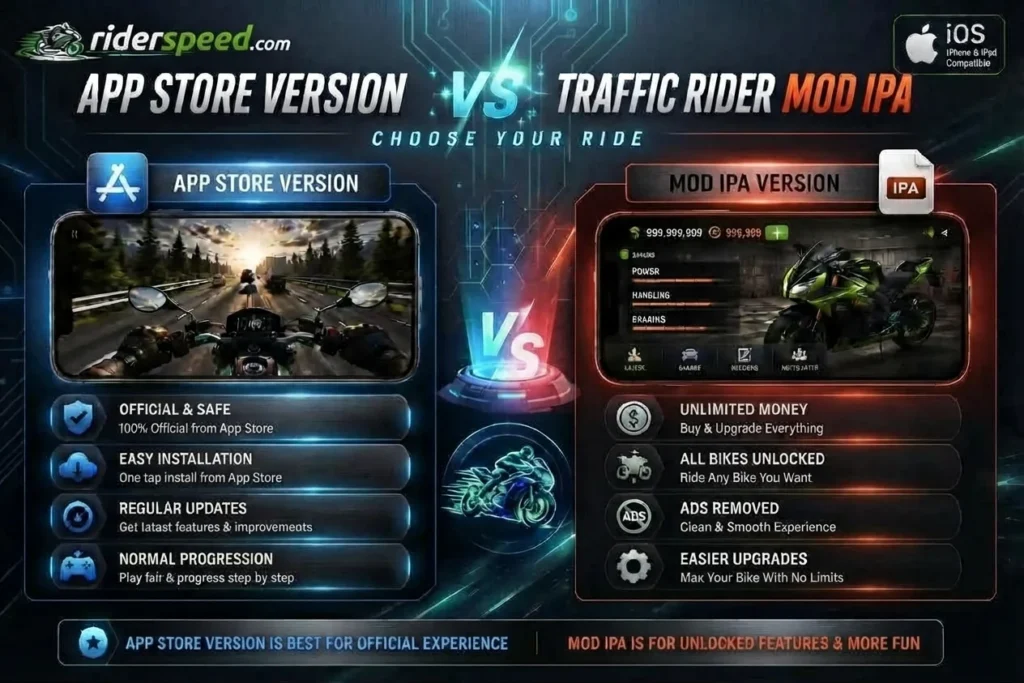 app store version vs traffic rider mod IPA